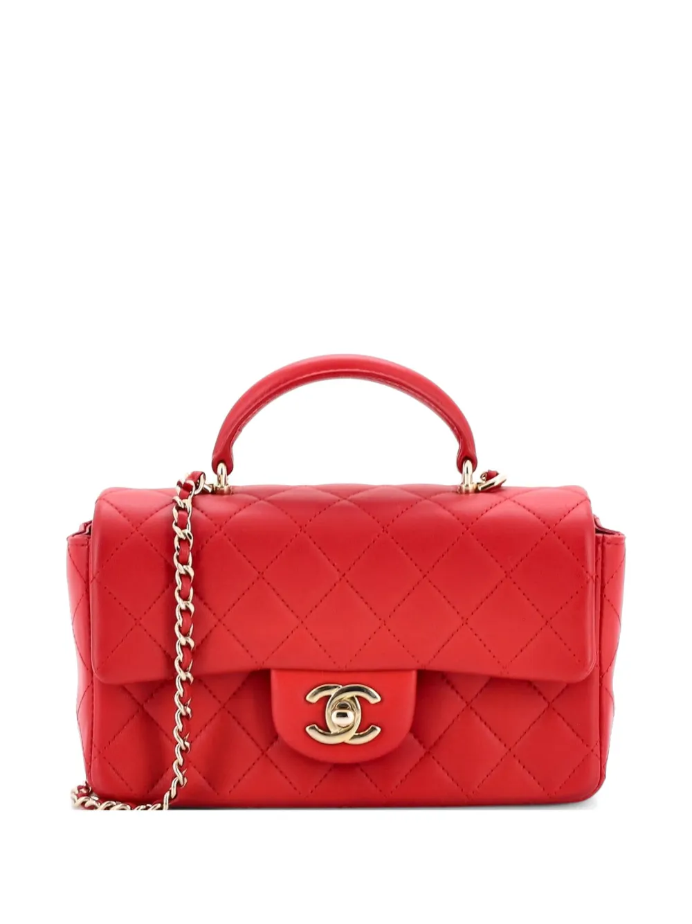 CHANEL Pre-Owned Borsa a spalla Classic Single Flap in pelle di agnello trapuntata con manico - Rosso
