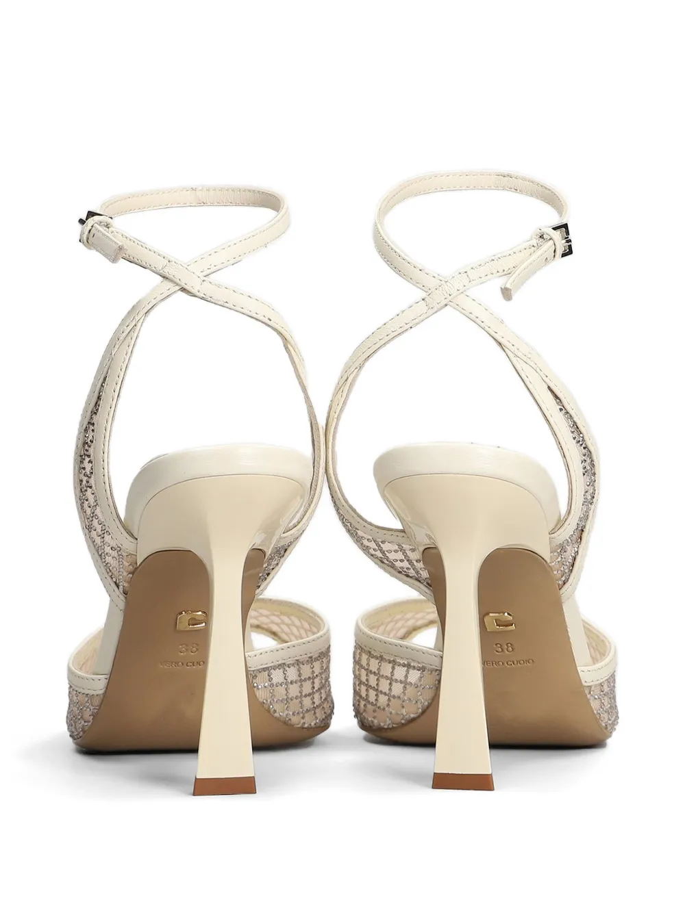 Lola Cruz crystal-embellished mesh sandals Beige