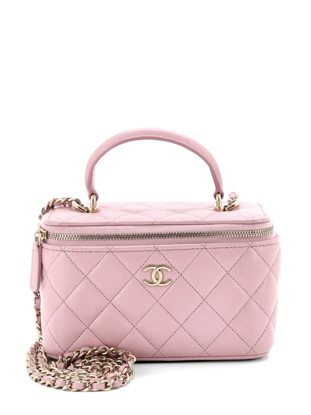 CHANEL Pre-Owned Classic Top Handle Vanity Case with Chain Quilted Lambskin Small crossbody bag - Pink