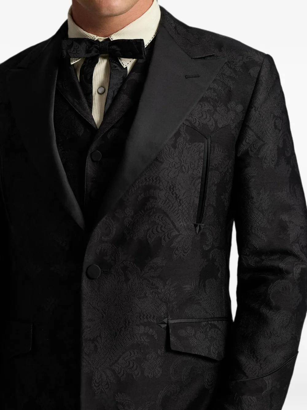 Ralph Lauren RRL Blazer met puntige revers en bloemen-jacquard Zwart
