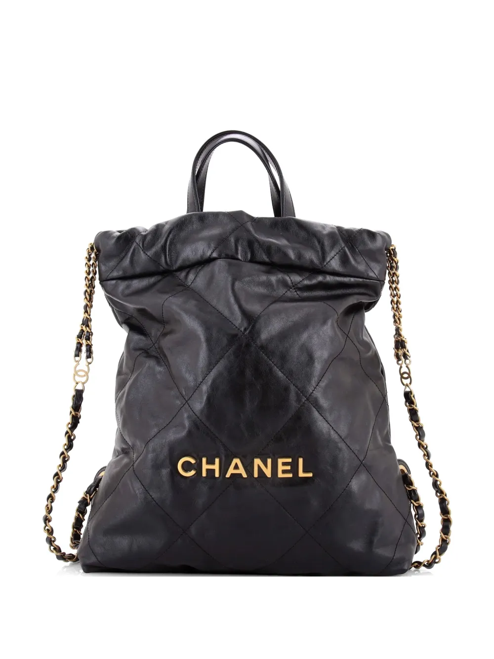 CHANEL Pre-Owned Zaino 22 medio in pelle di vitello trapuntata con catena - Nero