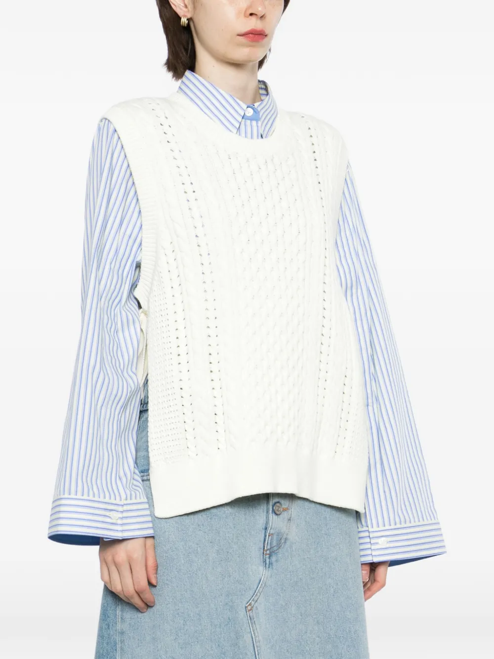 Maison Kitsuné Kabelgebreide spencer met gestrikte zijkant Wit