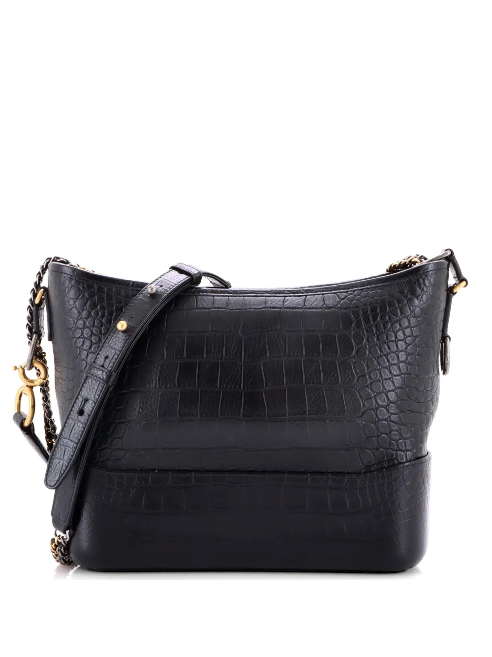 CHANEL Pre-Owned Gabrielle with Logo Handle Crocodile Embossed Calfskin Medium hobo bag - Black