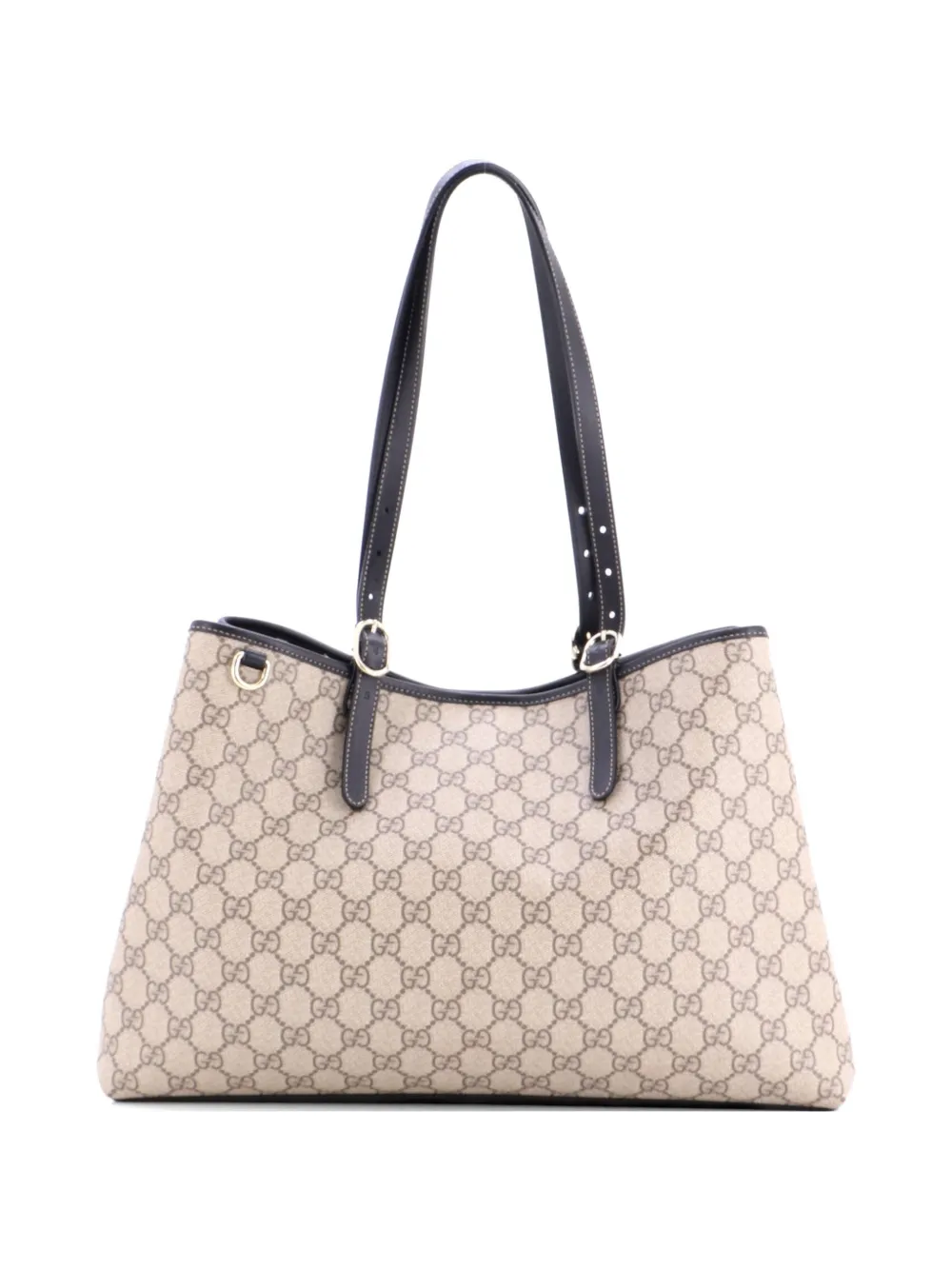 Pre-owned Gucci Emblem Gg Coated Canvas Large Tote Bag In Black