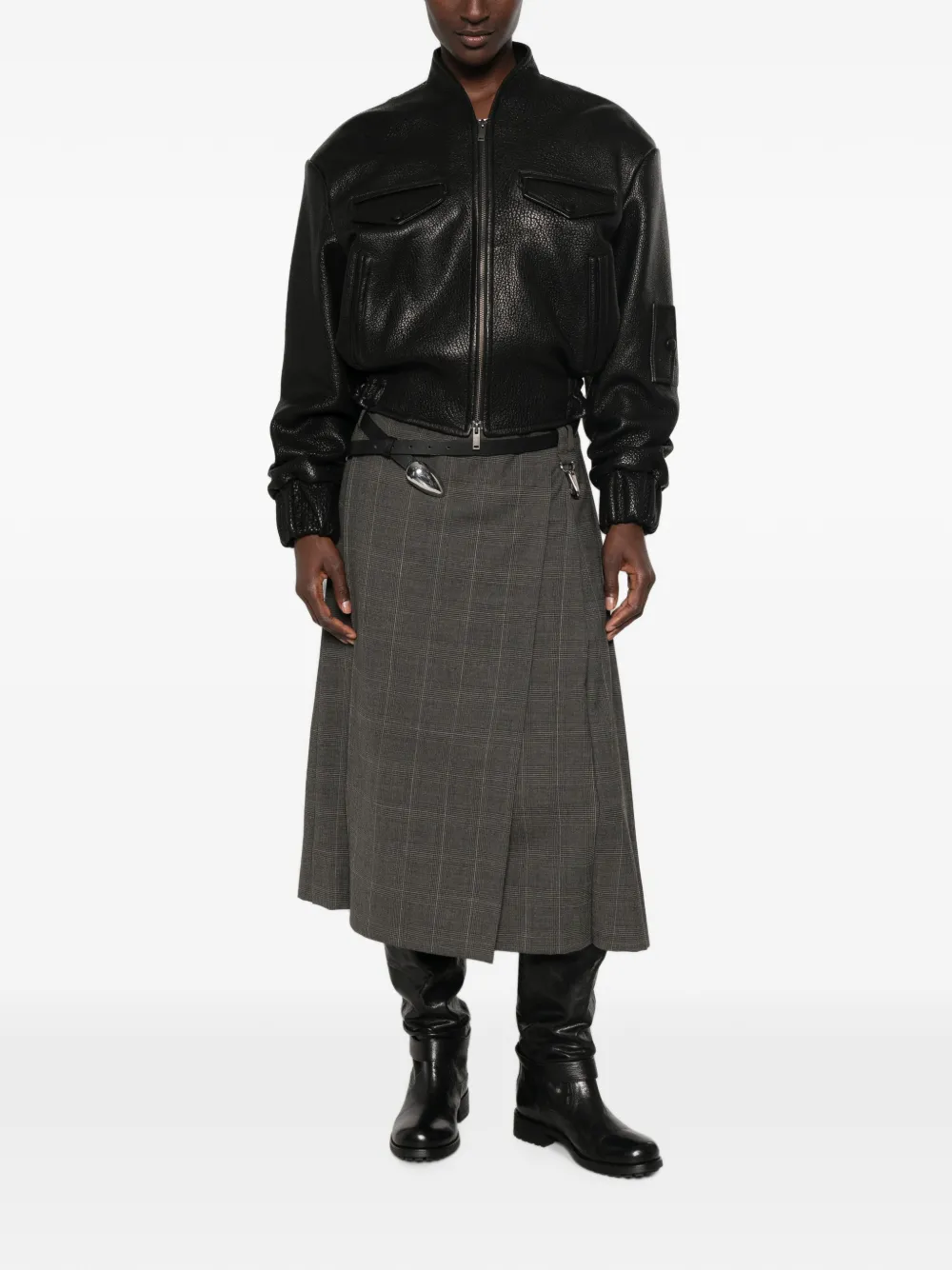 Simone Rocha Prince of Wales Check Pleated Skirt in Grey, view 2