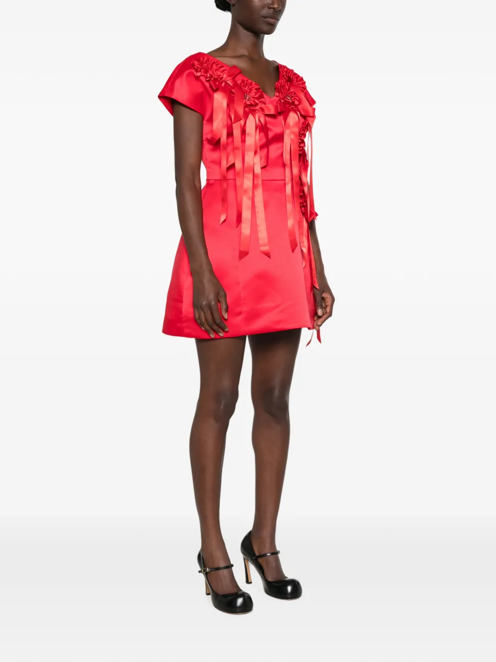Simone Rocha Mini-jurk met rozet-detail en ruches Rood