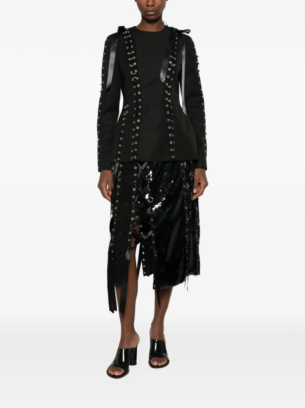 Simone Rocha Sequin-embellished Lace-patchwork Midi Skirt in Black, view 2