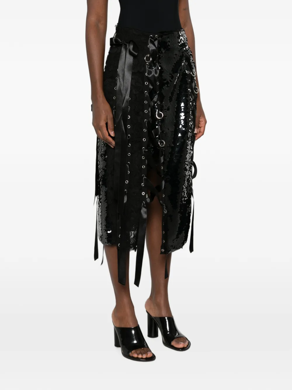 Simone Rocha Sequin-embellished Lace-patchwork Midi Skirt in Black, view 3