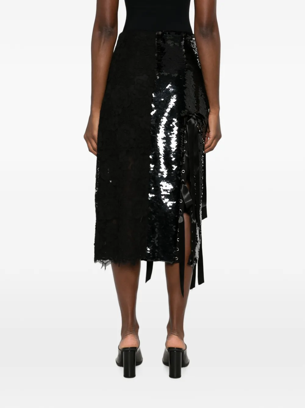 Simone Rocha Sequin-embellished Lace-patchwork Midi Skirt in Black, view 4