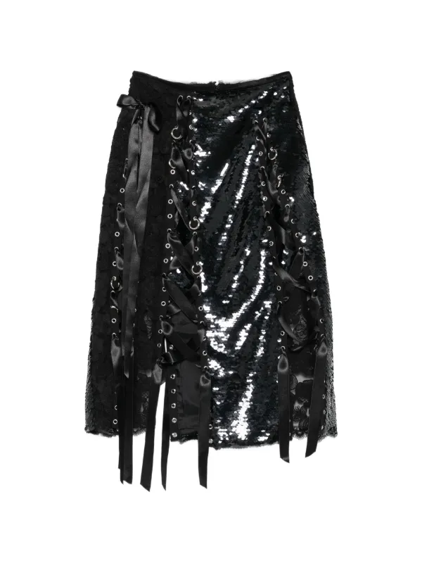 Simone Rocha Sequin-embellished Lace-patchwork Midi Skirt in Black