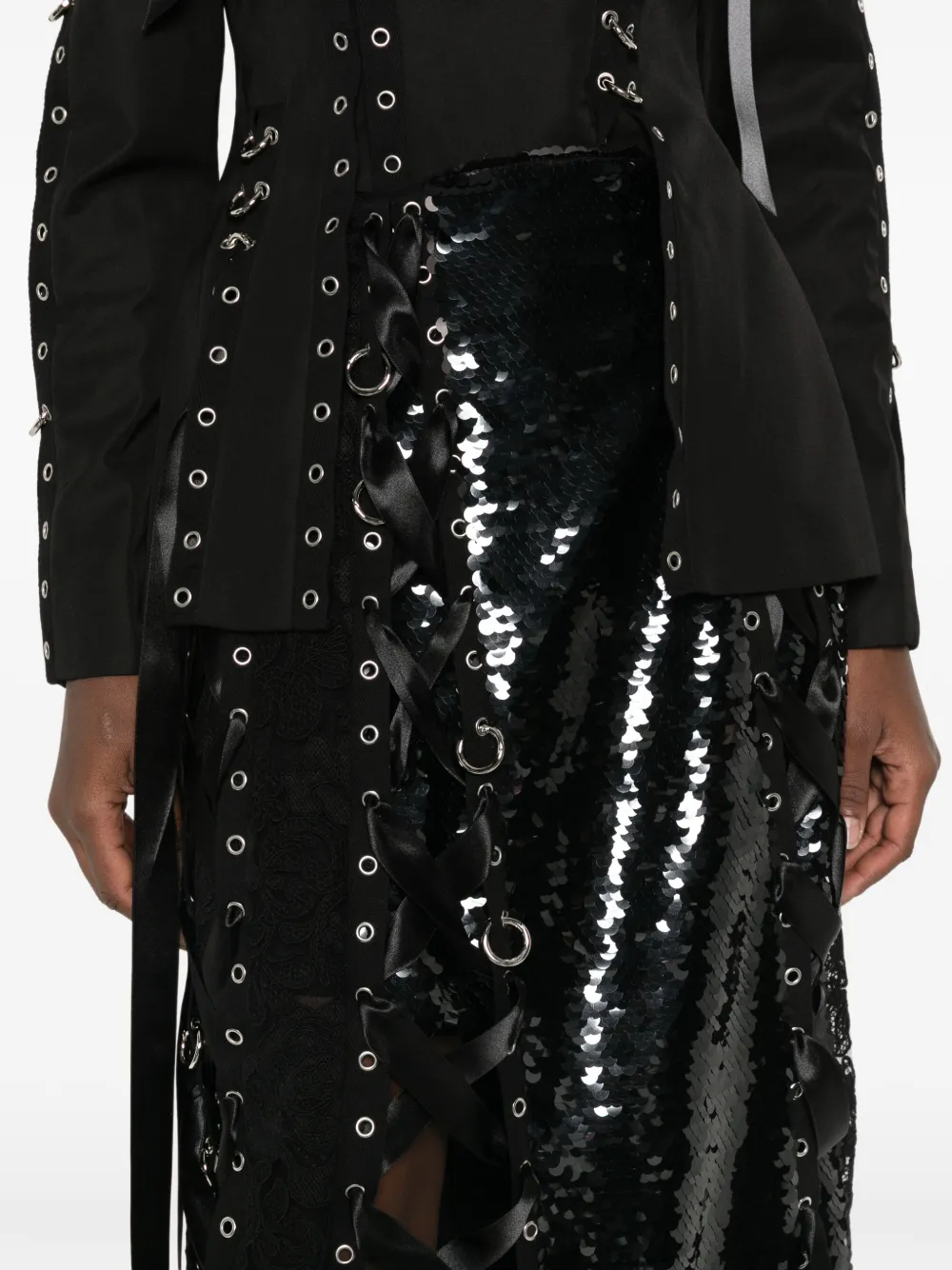 Simone Rocha Sequin-embellished Lace-patchwork Midi Skirt in Black, view 5