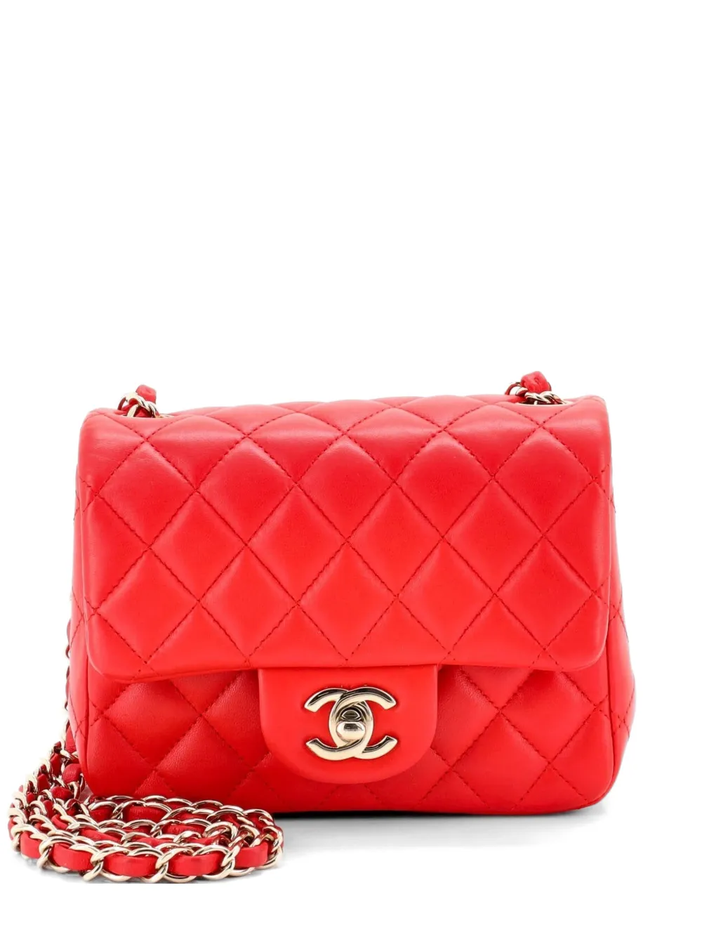 CHANEL Pre-Owned Square Classic Single Flap Bag Quilted Lambskin Mini crossbody bag - Rosso