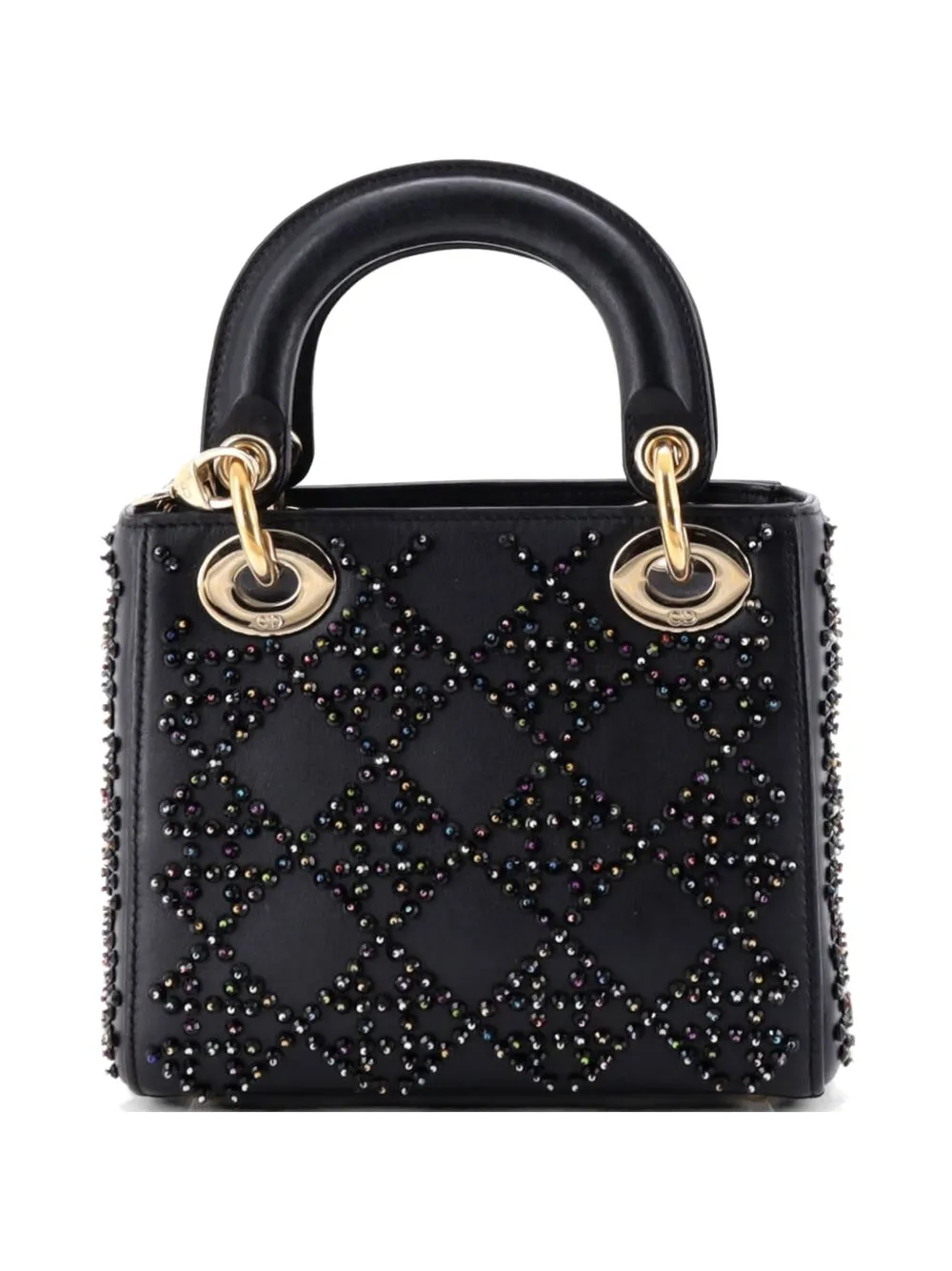 Christian Dior Pre-Owned Lady Dior Chain Bag Crystal Embellished Cannage Quilt Leather Mini satchel - Schwarz