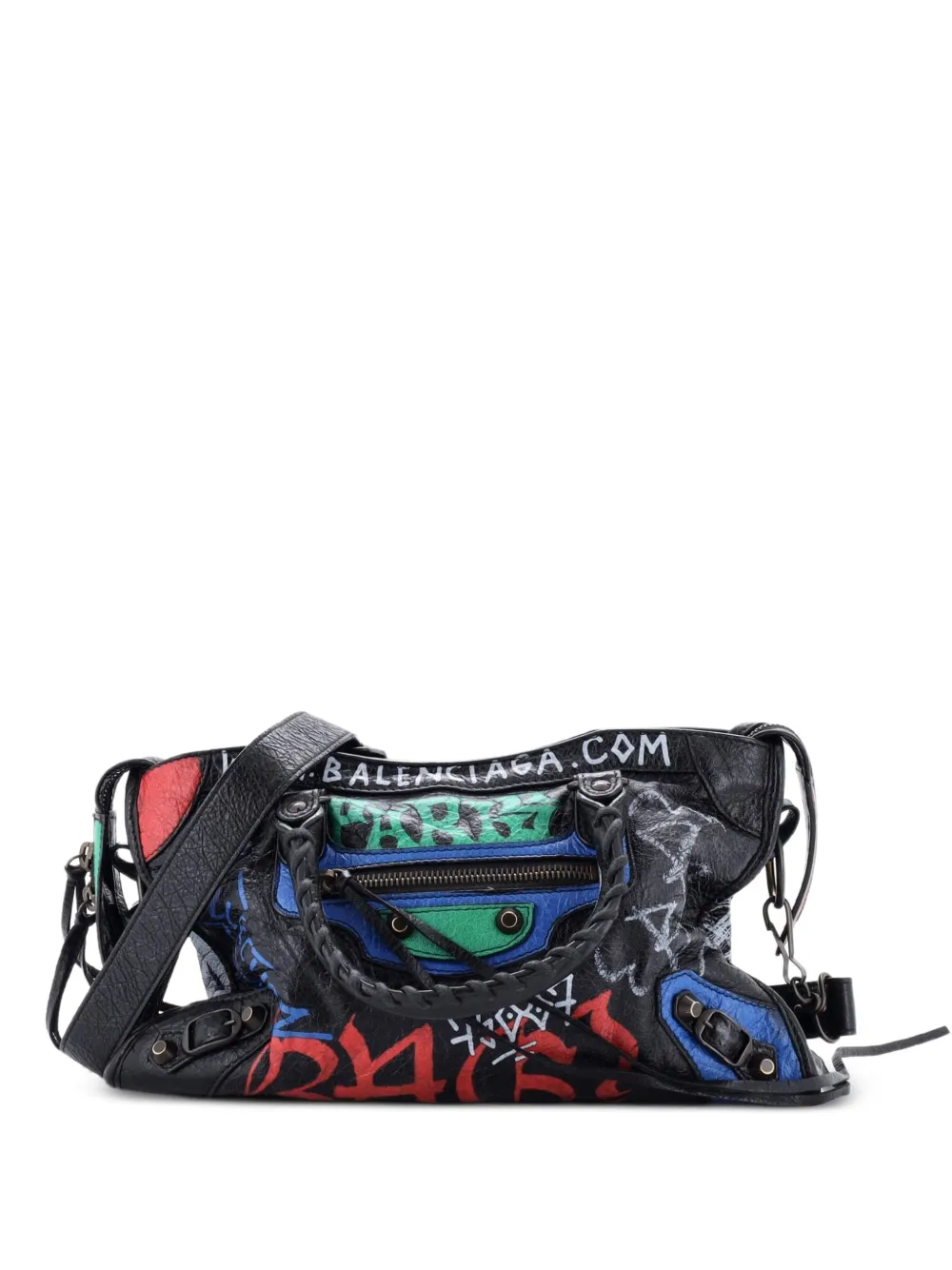 Balenciaga Pre-Owned Borsa a tracolla City Graffiti Classic piccola in pelle con borchie - Nero
