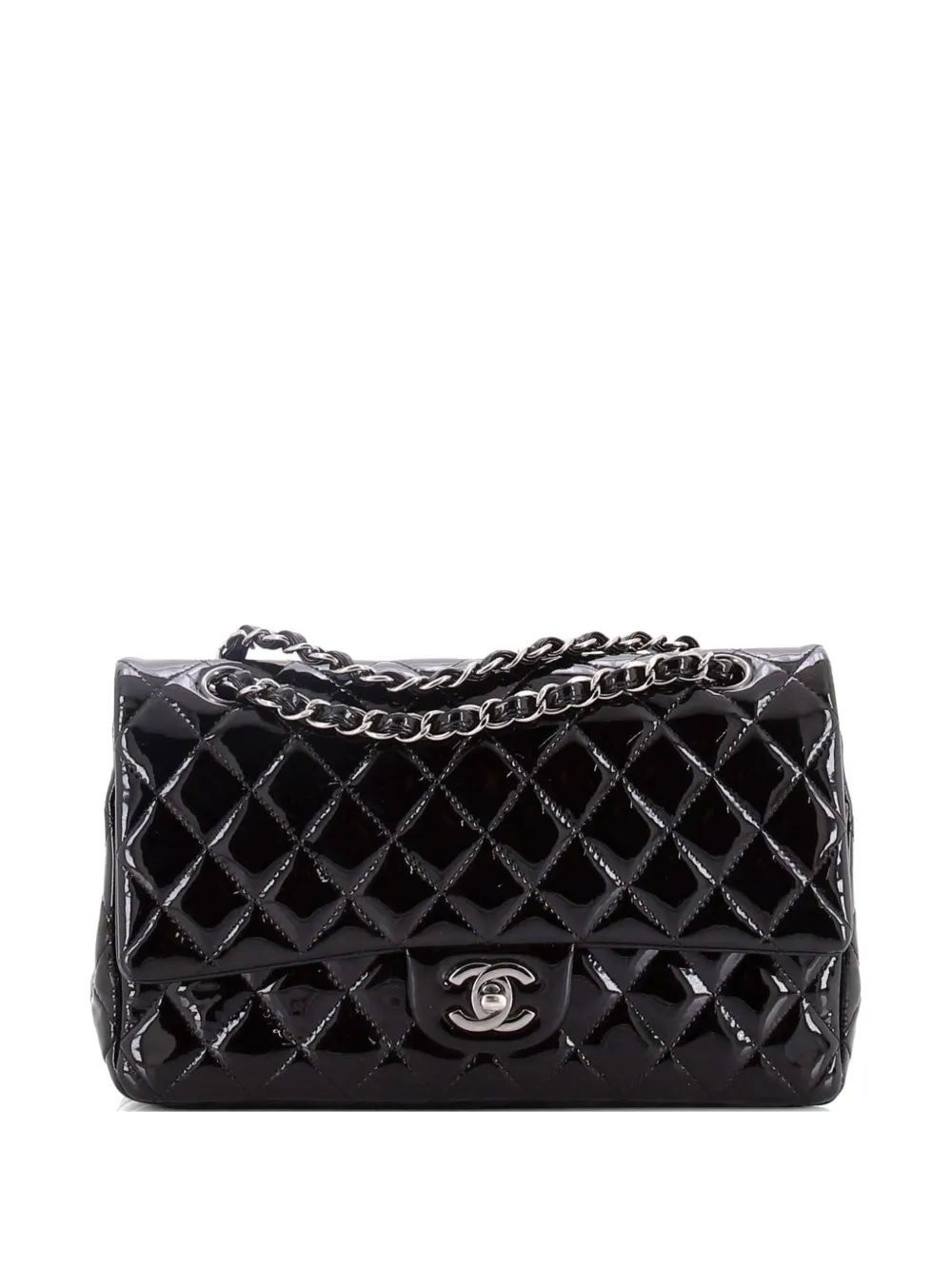 CHANEL Pre-Owned Borsa a spalla Classic Double Flap media in pelle verniciata trapuntata - Nero