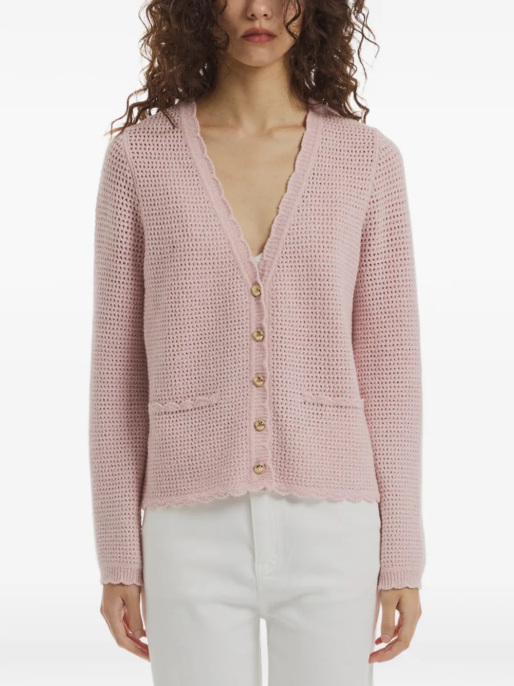 Crush Collection openwork scallop cardigan - Rosa