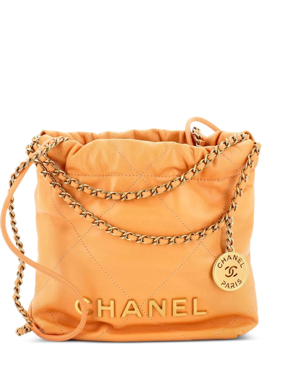 CHANEL Pre-Owned 22 Chain Hobo Quilted Calfskin Mini crossbody bag - Arancione