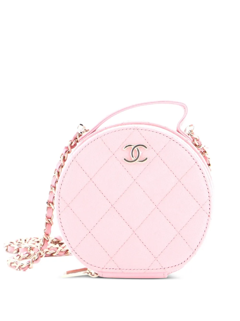 CHANEL Pre-Owned Handle with Care Round Vanity Case with Chain Quilted Caviar Small crossbody bag - Rosa