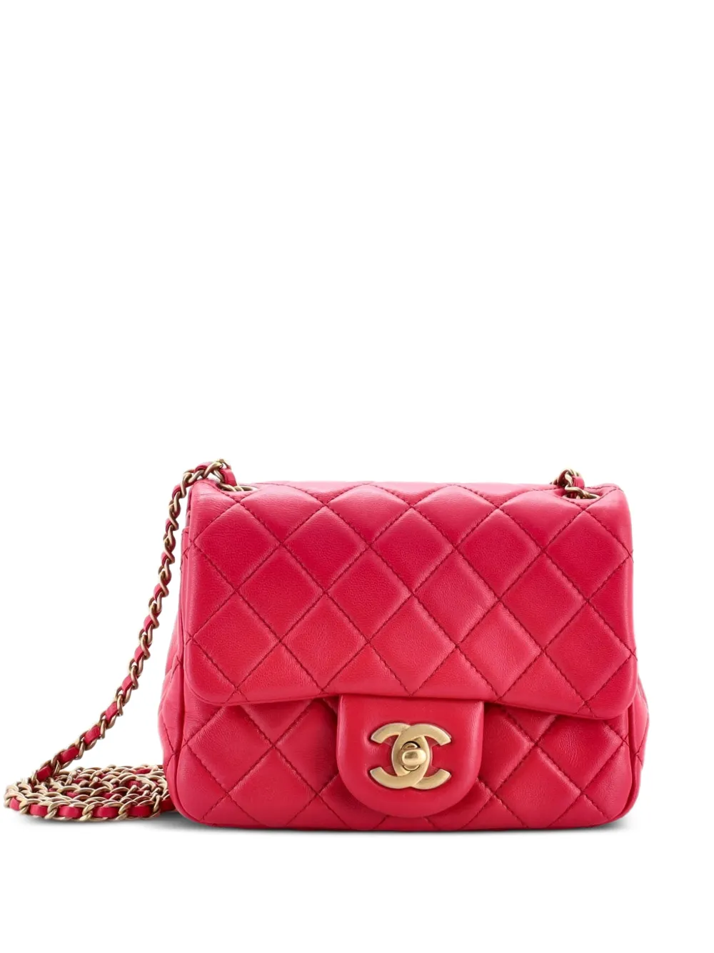 CHANEL Pre-Owned Mini Pearl Crush Square Flap Umhängetasche aus gestepptem Lammleder - Rosa