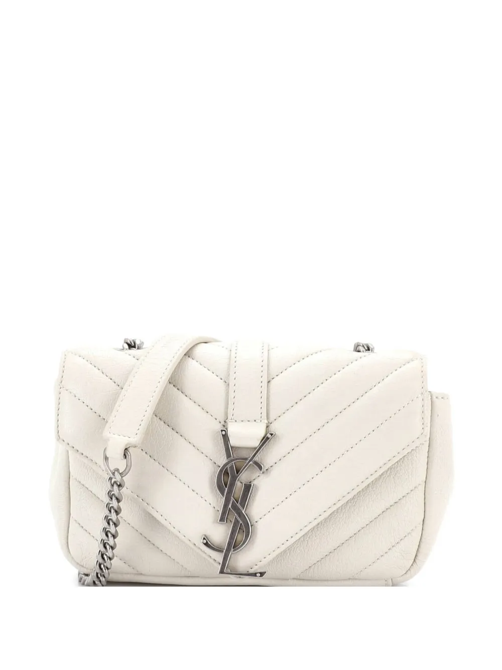 Saint Laurent Pre-Owned Classic Monogram Matelasse Chevron Leather Baby crossbody bag - Bianco