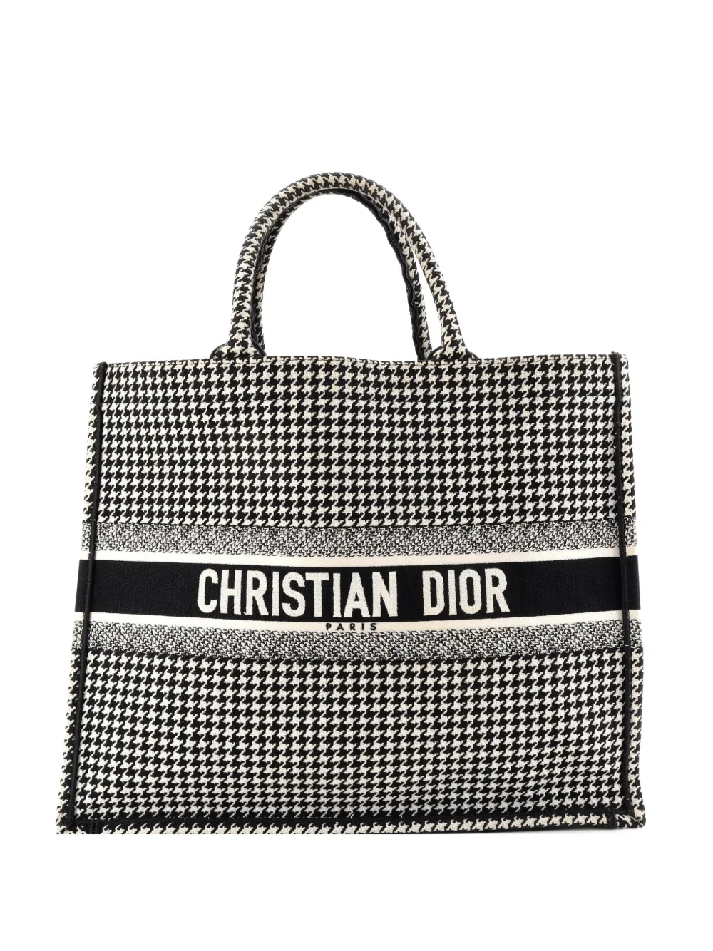 Christian Dior Pre-Owned Borsa tote Book grande in tela con motivo pied-de-poule - Nero