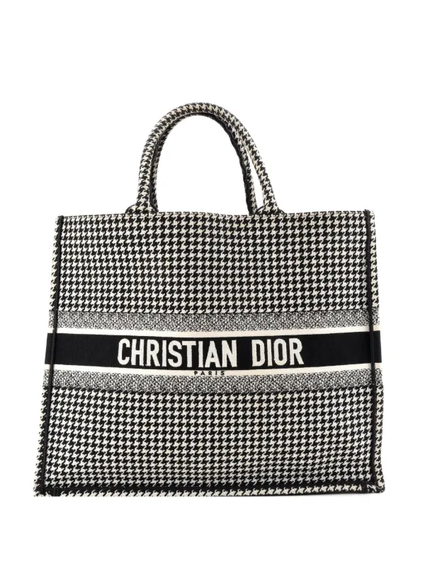 Dior Pre-owned Book Houndstooth Canvas Large Tote Bag in Black