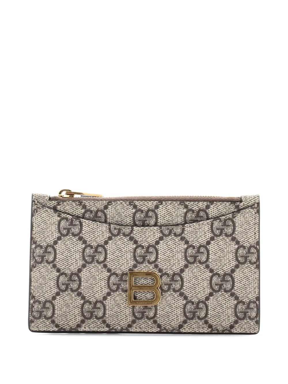 Pre-owned Gucci X Balenciaga The Hacker Project Zip Case Gg Coated Canvas Card Holder In Brown