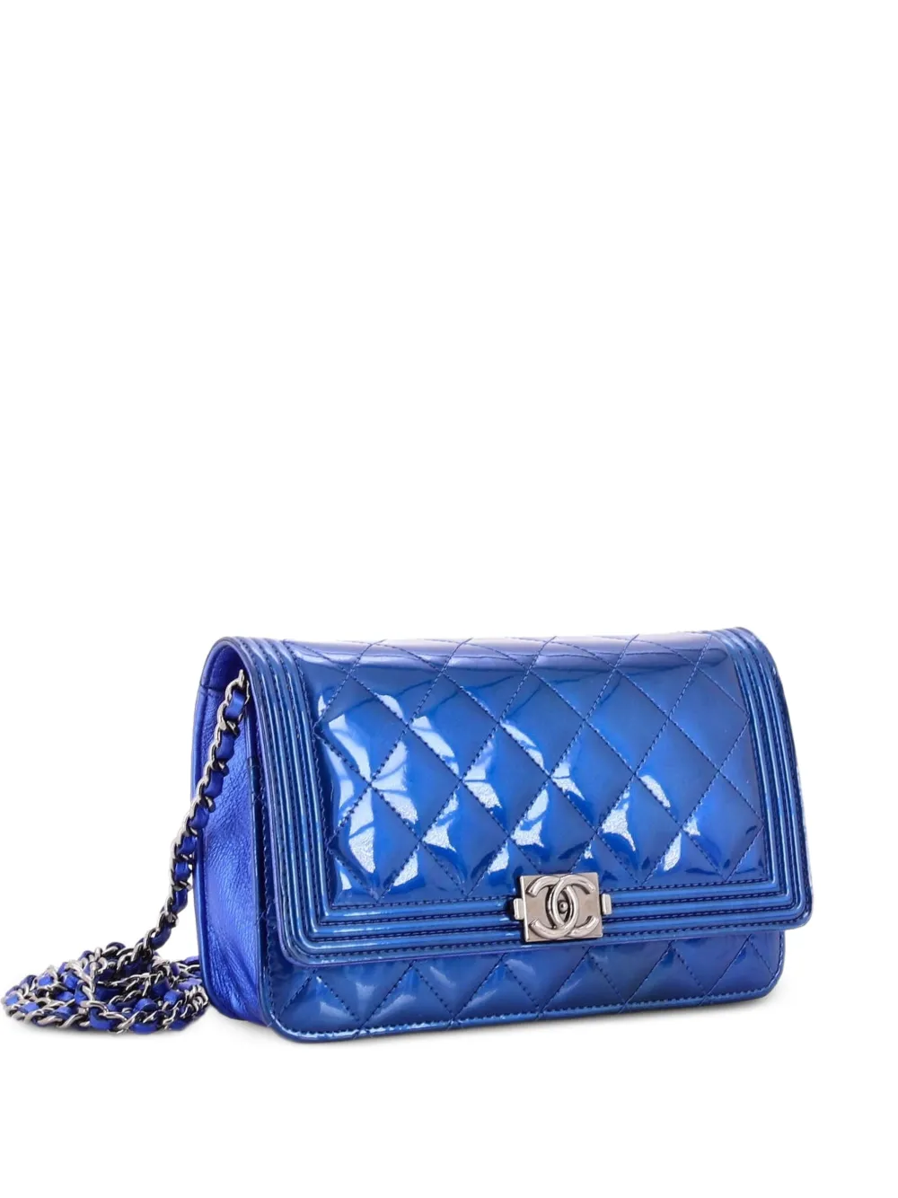 CHANEL Pre-Owned Boy Wallet on Chain Quilted Patent crossbody bag - Blu