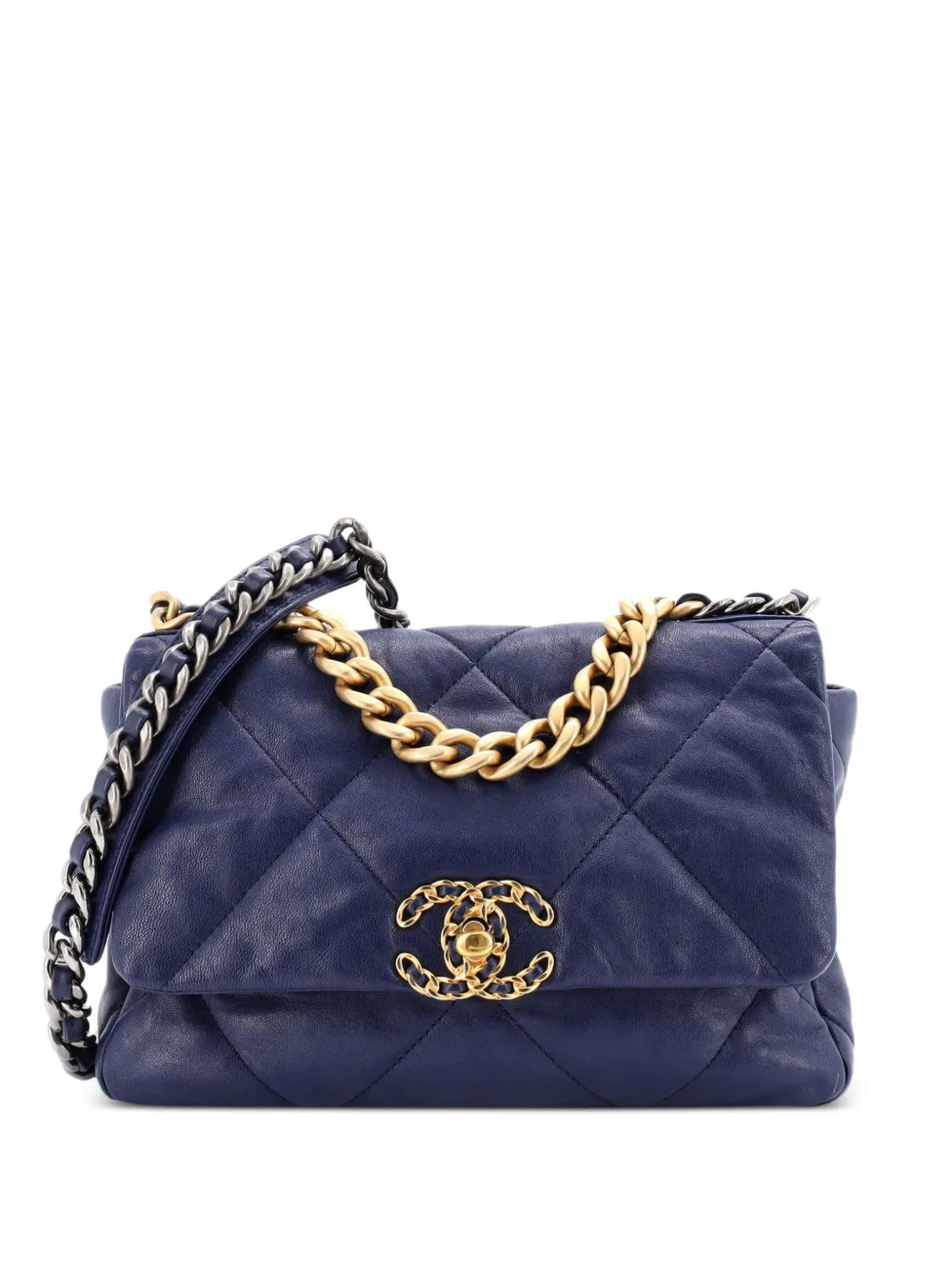 CHANEL Pre-Owned Mittelgroße 19 Flap Bag Umhängetasche aus Leder mit Steppung - Blau