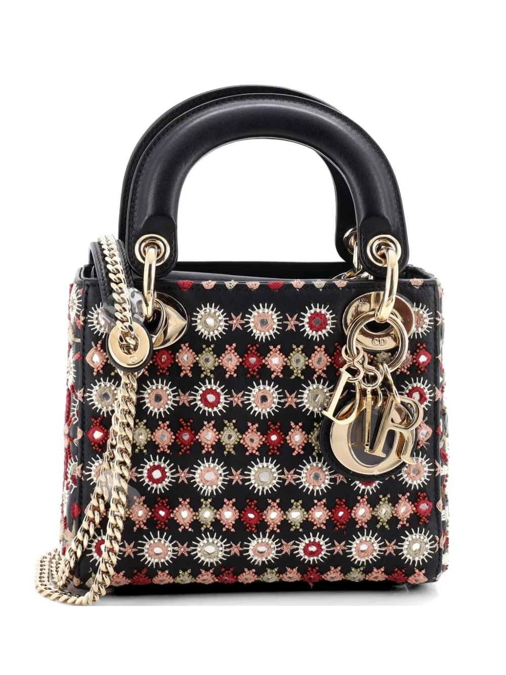 Christian Dior Pre-Owned Lady Dior Chain Bag Embroidered Calfskin Mini satchel - Nero