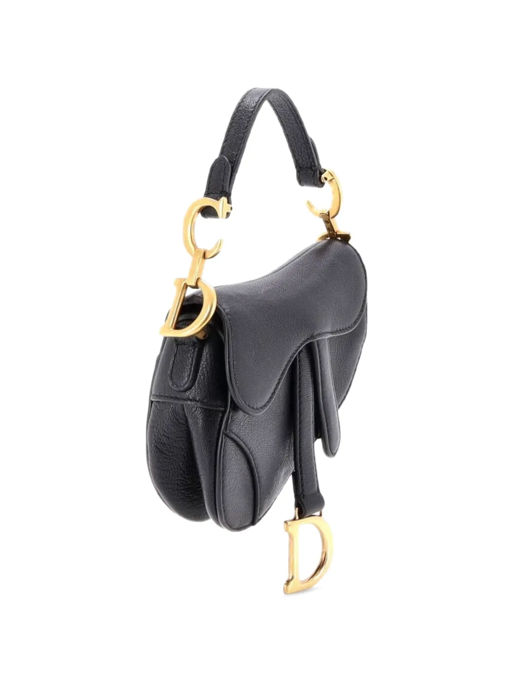 Dior Pre-owned Saddle Handbag Leather Micro Satchel in Black, view 3