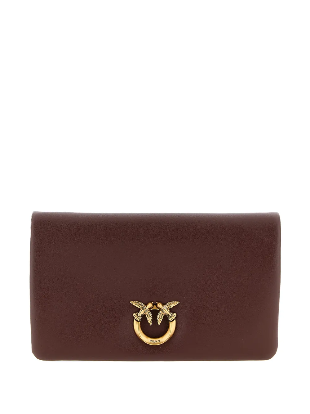 PINKO Love Click padded birds leather clutch bag - Marrone