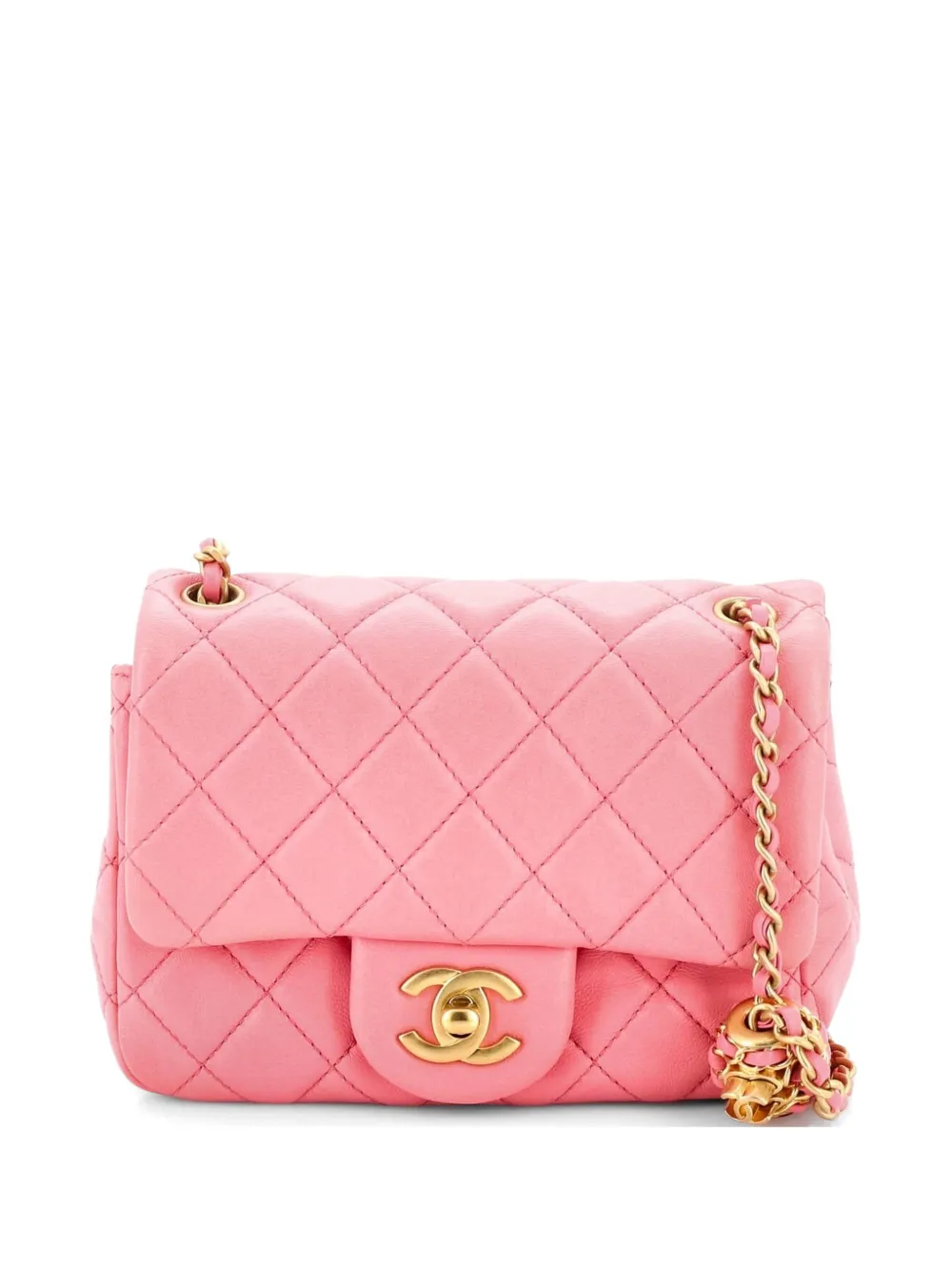 CHANEL Pre-Owned Pearl Crush Square Flap Bag Quilted Lambskin Mini crossbody bag - Rosa