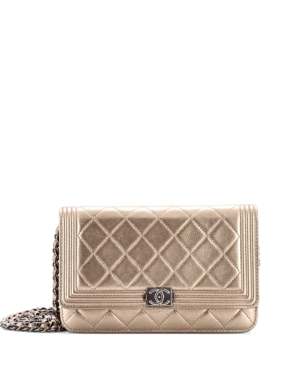 CHANEL Pre-Owned Boy Wallet on Chain Quilted Metallic Calfskin crossbody bag - Oro