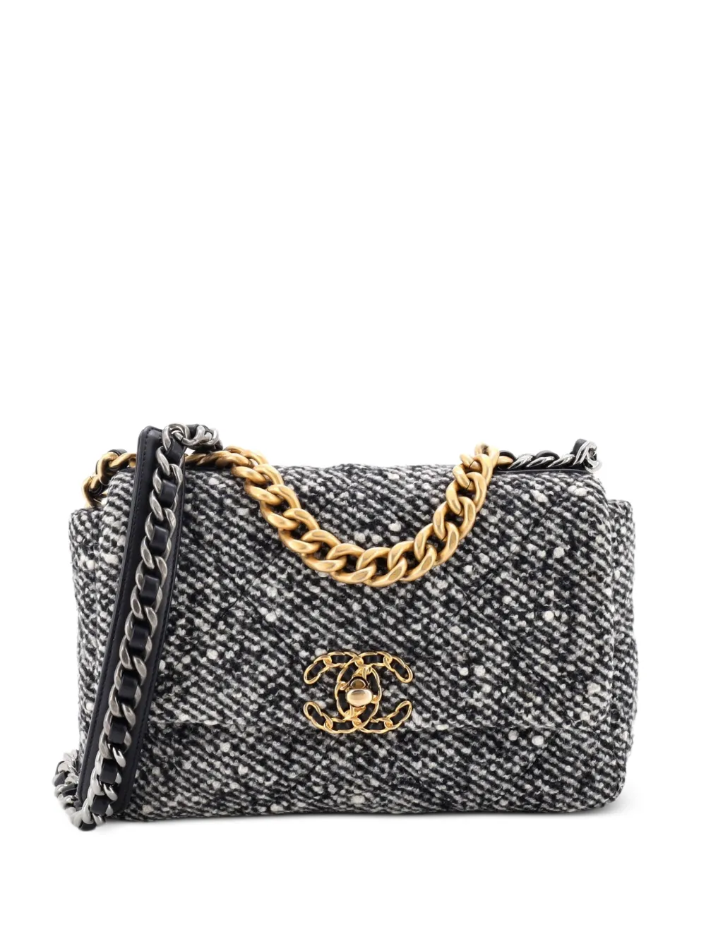 CHANEL Pre-Owned Borsa a spalla 19 media in denim trapuntato con battente - Nero