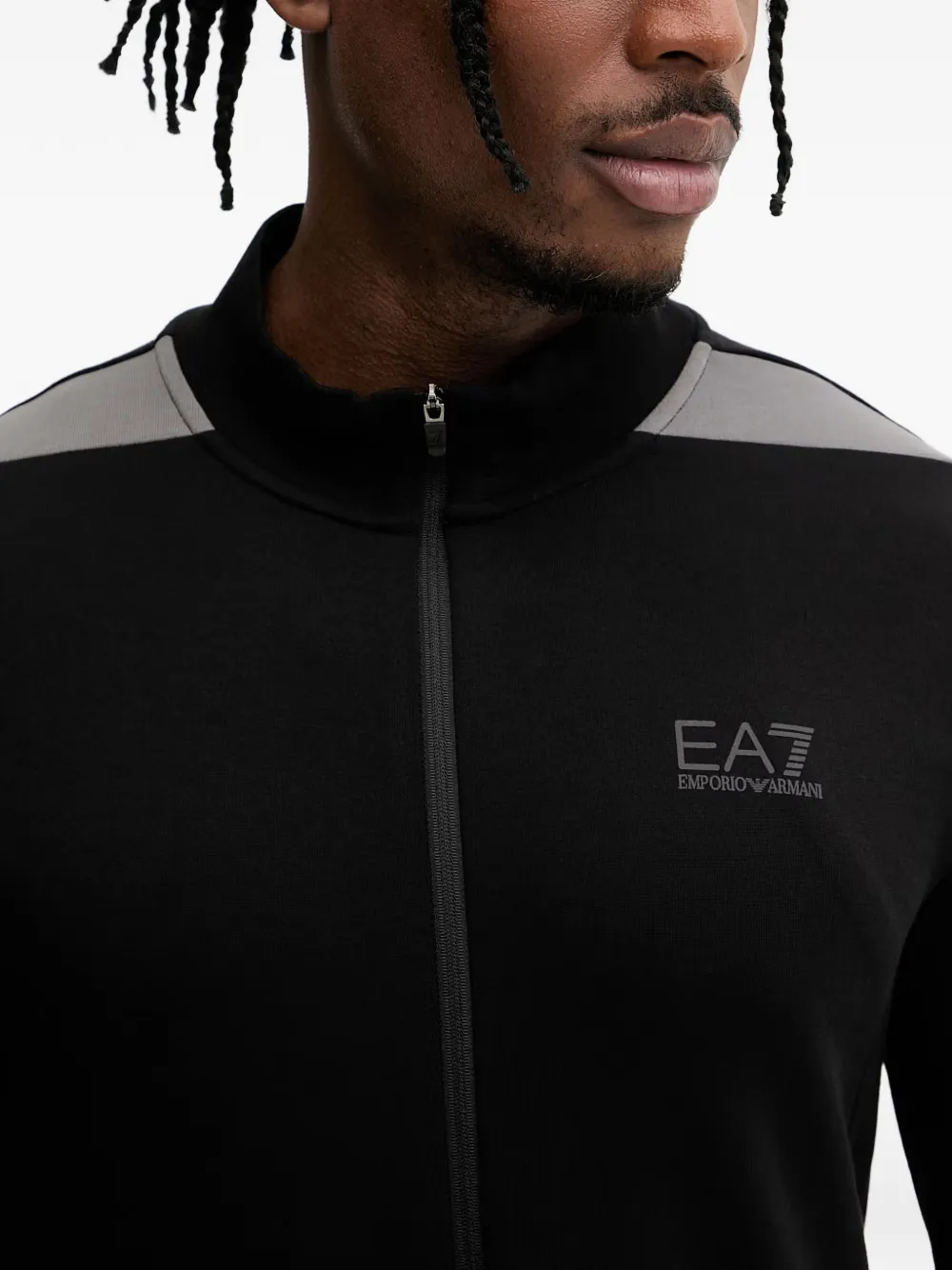 Ea7 Emporio Armani Trui met logo-print en rits Zwart