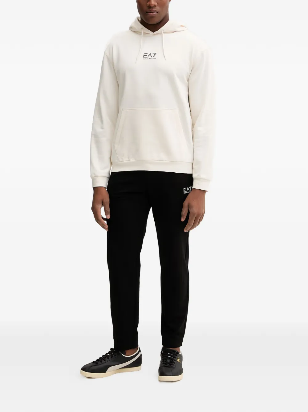 Ea7 Emporio Armani Hoodie met logoprint en trekkoord Beige