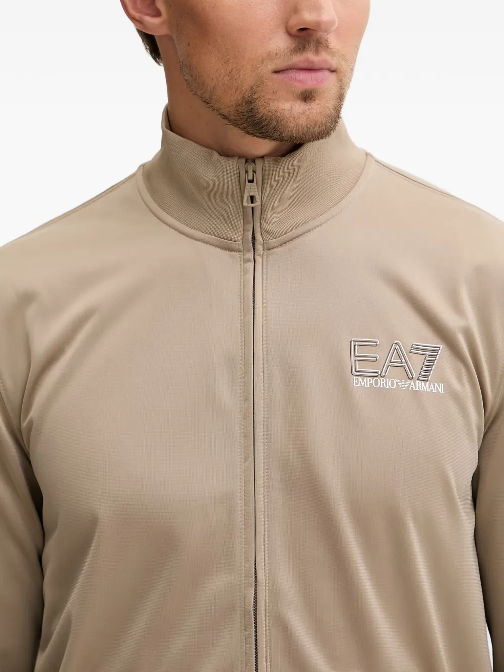 Ea7 Emporio Armani logo-print zip-up Sweater | Neutrals | FARFETCH