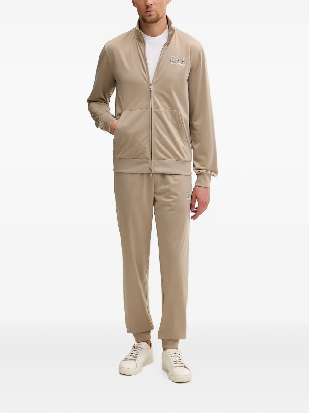 Ea7 Emporio Armani Trui met logo-print en rits Beige