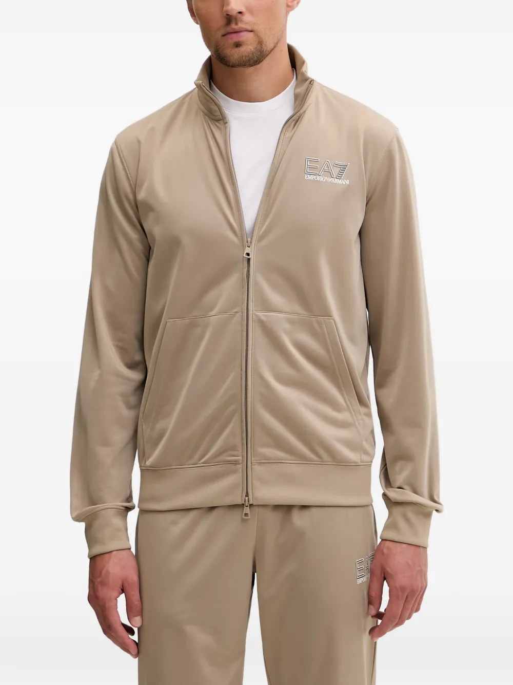 Ea7 Emporio Armani logo-print zip-up sweater - Toni neutri