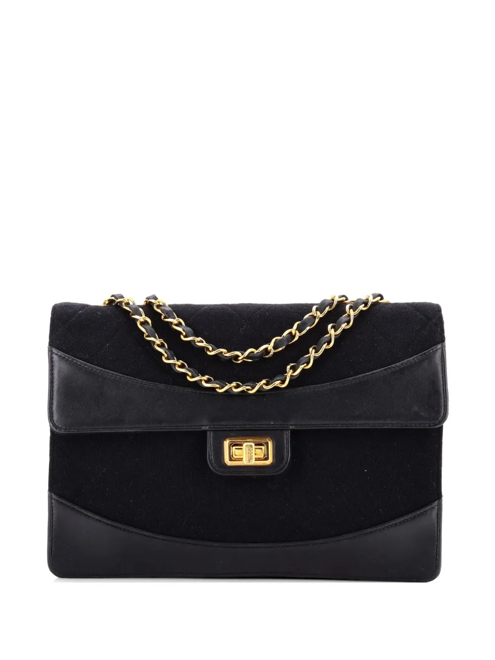 CHANEL Pre-Owned Mademoiselle Lock Flap Bag Quilted Jersey and Leather Medium shoulder bag - Black