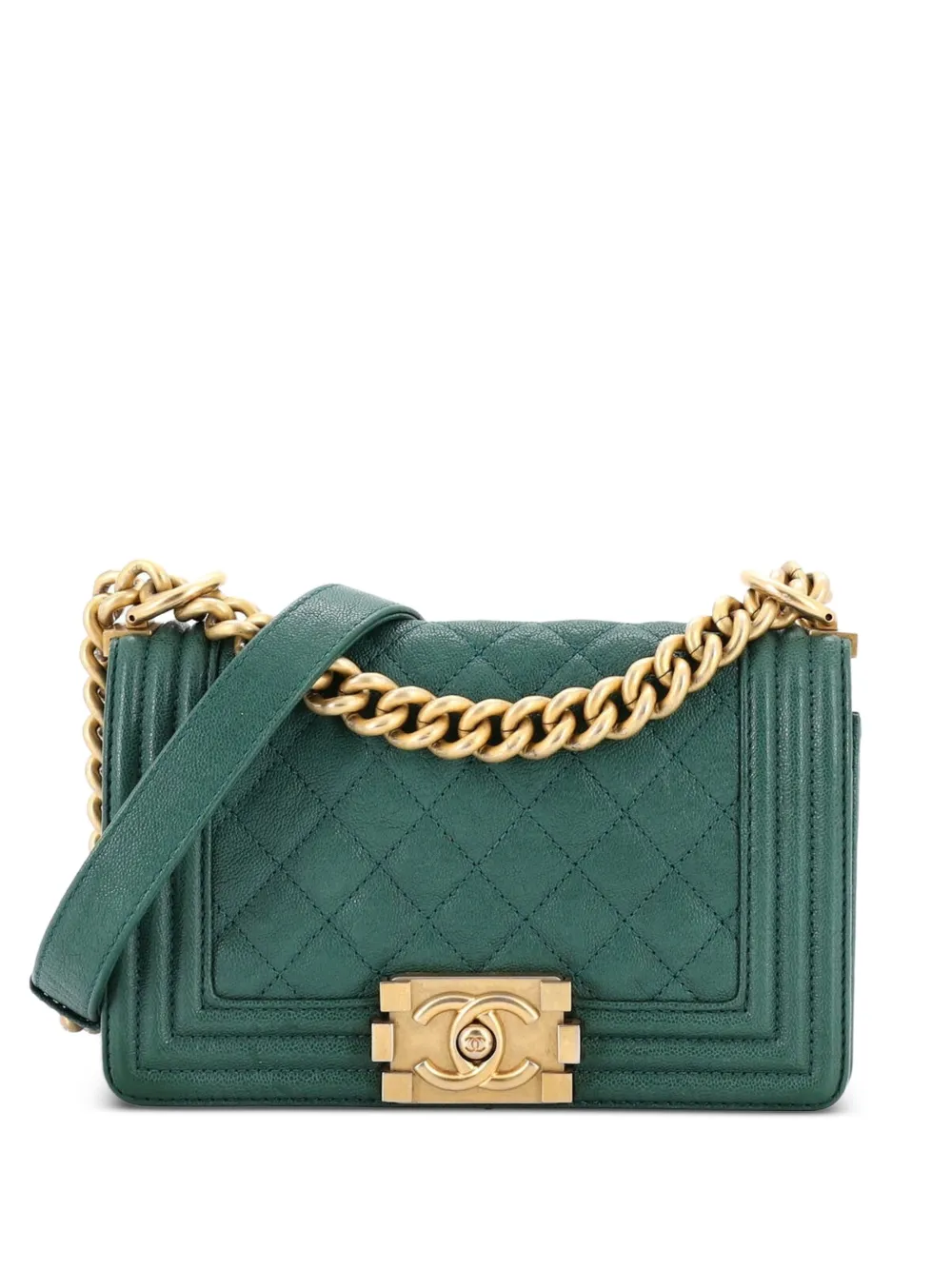 CHANEL Pre-Owned Kleine Boy Flap Umhängetasche aus gestepptem Kaviarleder - Grün