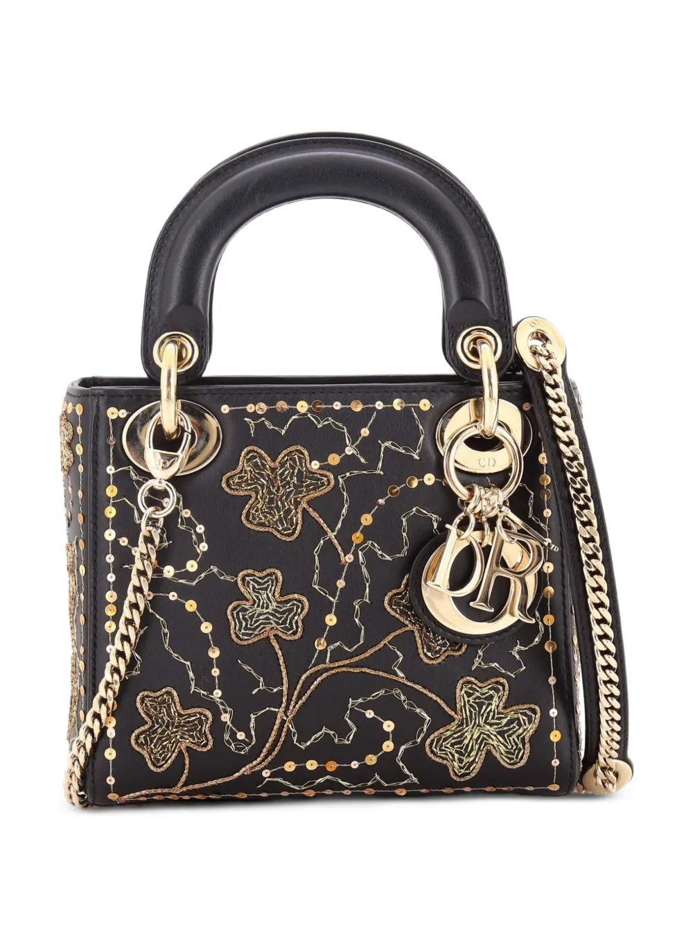 Christian Dior Pre-Owned Lady Dior Chain Bag Embroidered Calfskin Mini satchel - Schwarz
