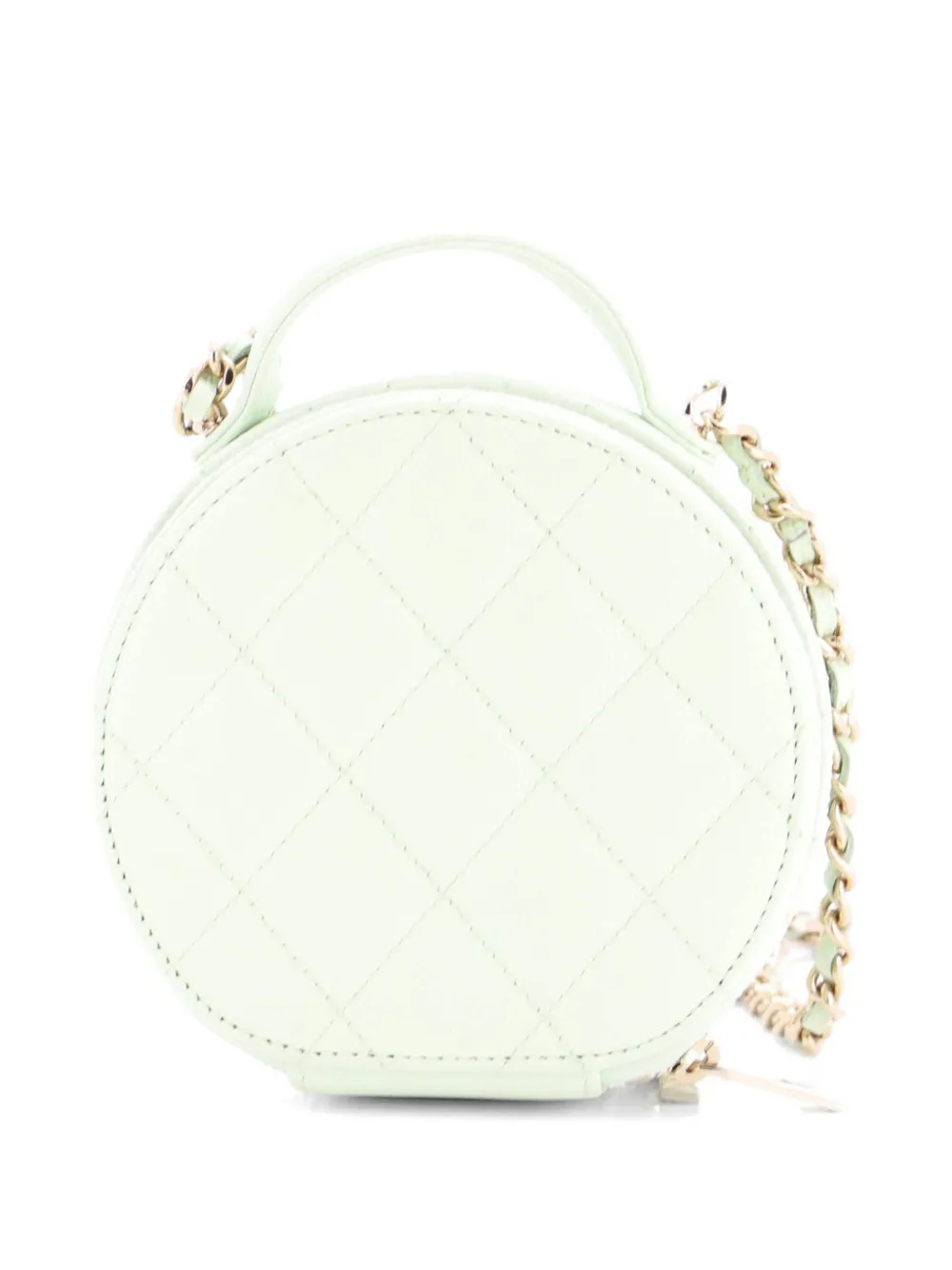 Chanel Pre-owned Bandolera Handle With Care Round Vanity Case Pequeña De Cuero Caviar Con Diseño Acolchado - Verde 