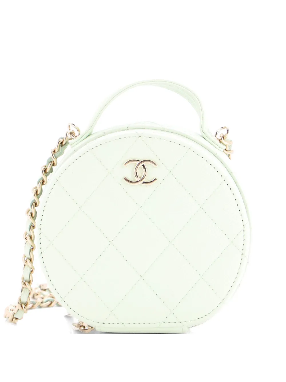 CHANEL Pre-Owned Borsa a tracolla Vanity Case tonda piccola in pelle Caviar trapuntata con manico catena - Verde