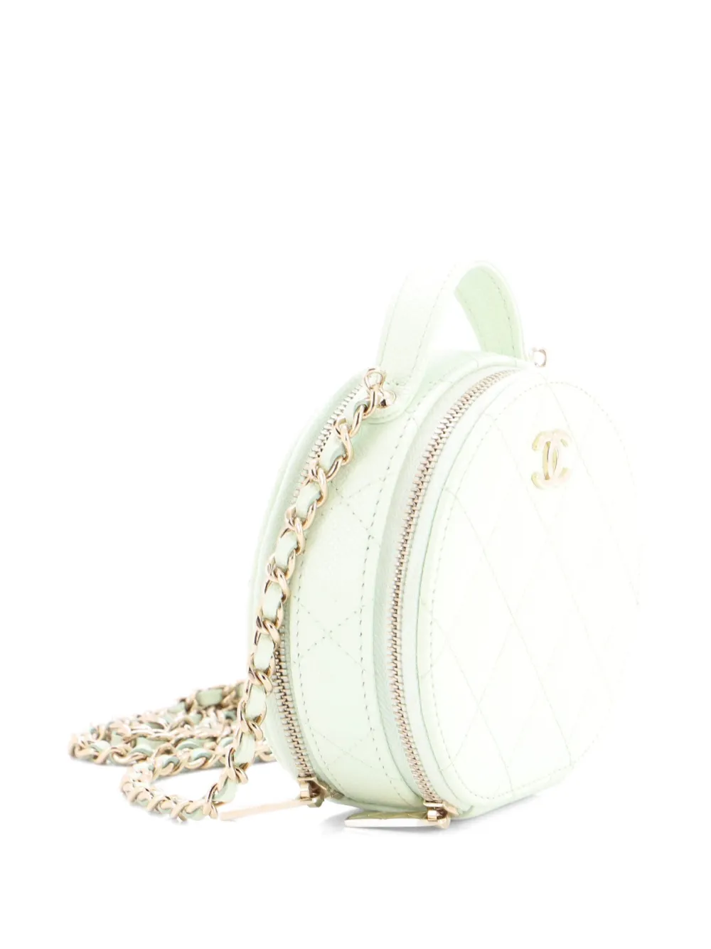  Chanel Pre-owned Bandolera Handle With Care Round Vanity Case Pequeña De Cuero Caviar Con Diseño Acolchado - Verde 