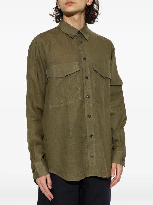 Paul Smith￼ スエード￼レザーシャツ オリーブ S Paul Smith chest-pocket Linen Shirt | Green | FARFETCH