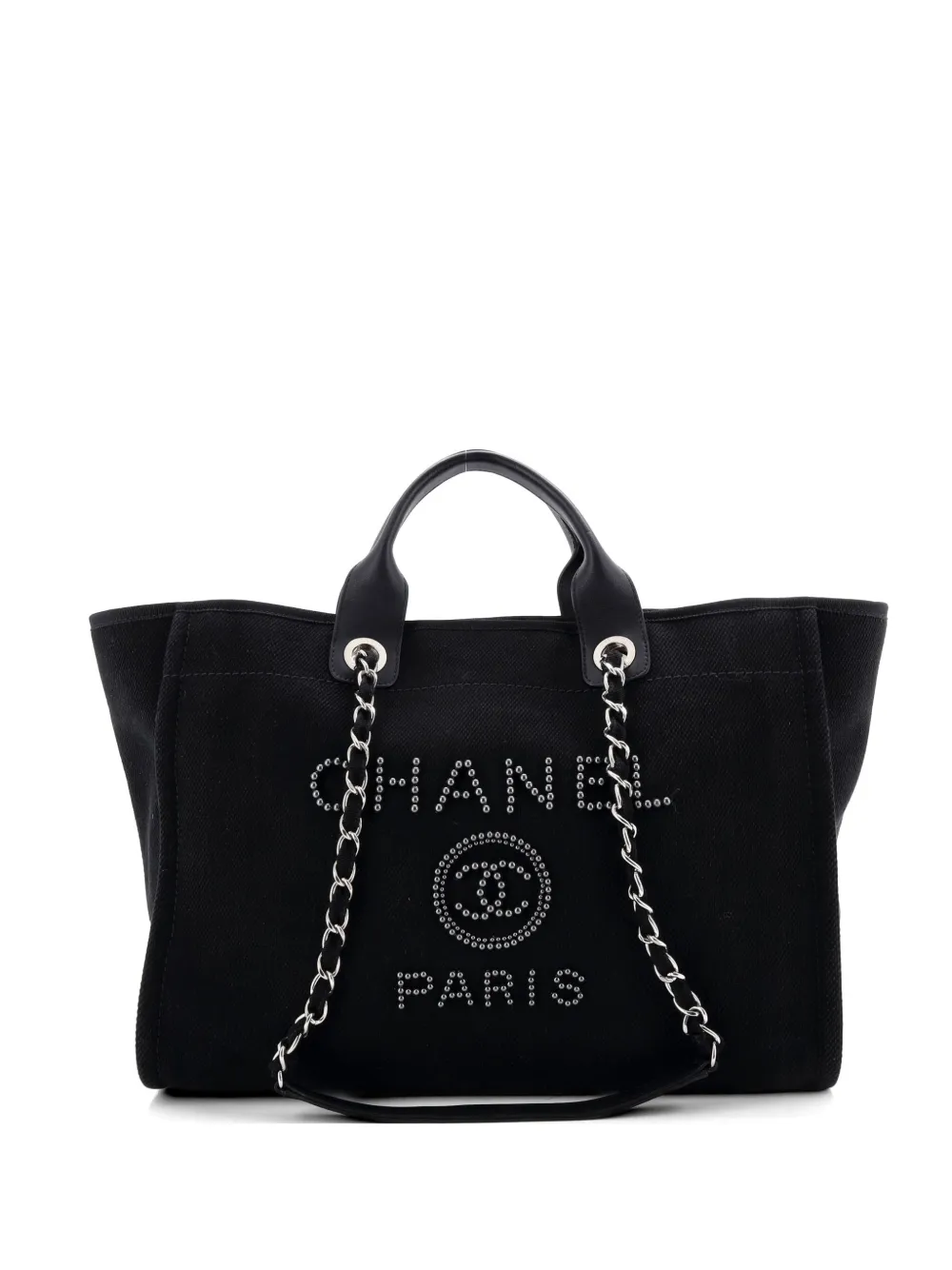 CHANEL Pre-Owned Deauville Pearl Embellished Canvas Medium tote bag - Black