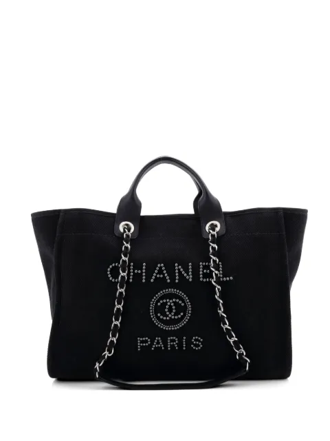 CHANEL Pre-Owned tote Deauville mediana de lona con aplique