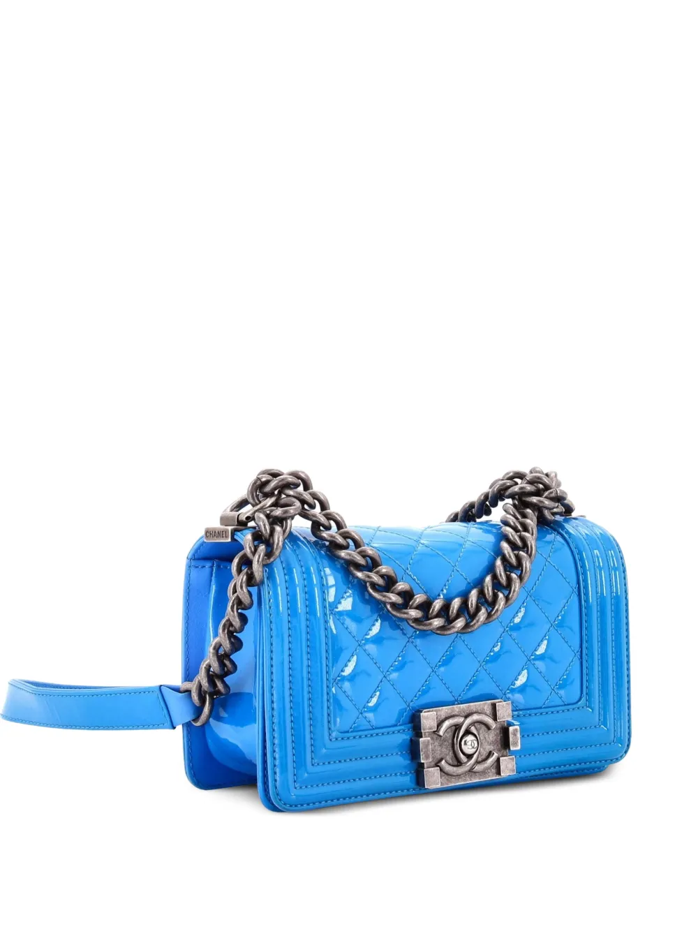 CHANEL Pre-Owned Boy Flap Bag Quilted Patent Small crossbody bag - Blu